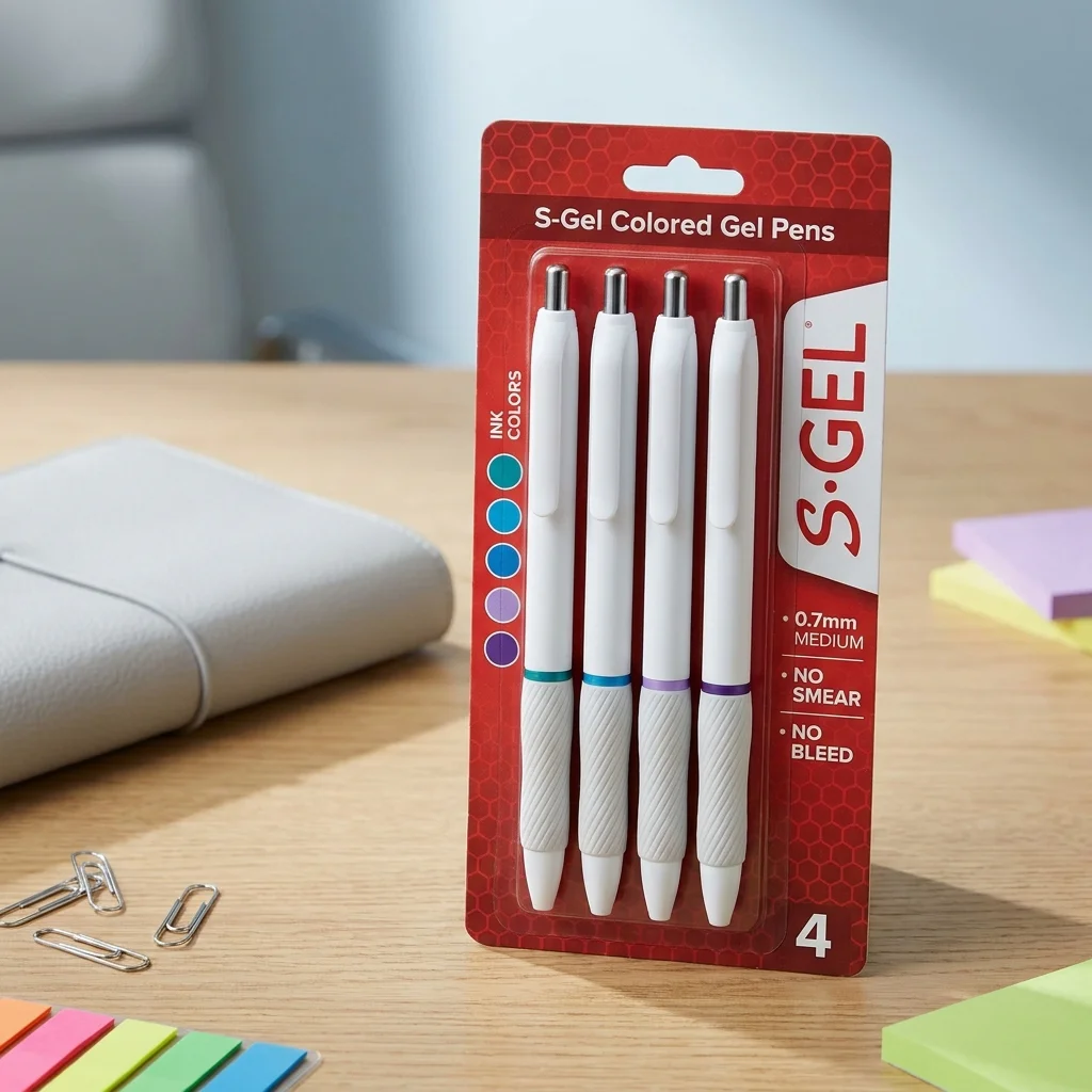 4 Pack 0.7mm Medium Point Gel Pens, Assorted Bright Vivid Ink Colors, No Smear No Bleed Smooth Writing, Contoured Rubber Grip, Sleek Pearl‑White Body, Office & Art Stationery