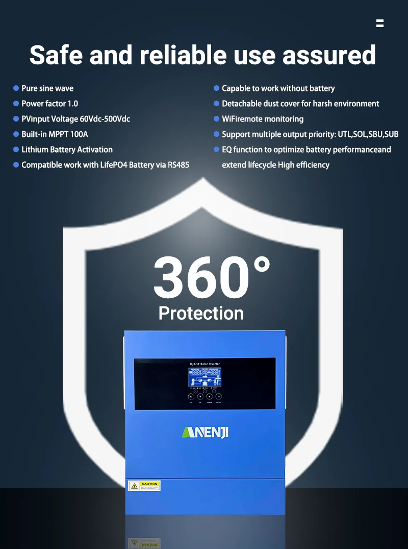 4KW 24V Solar Inverter Hybrid  Pure Sine Wave MPPT 100A Work Without Battery For PV 60-500VDC With WIFI ﻿