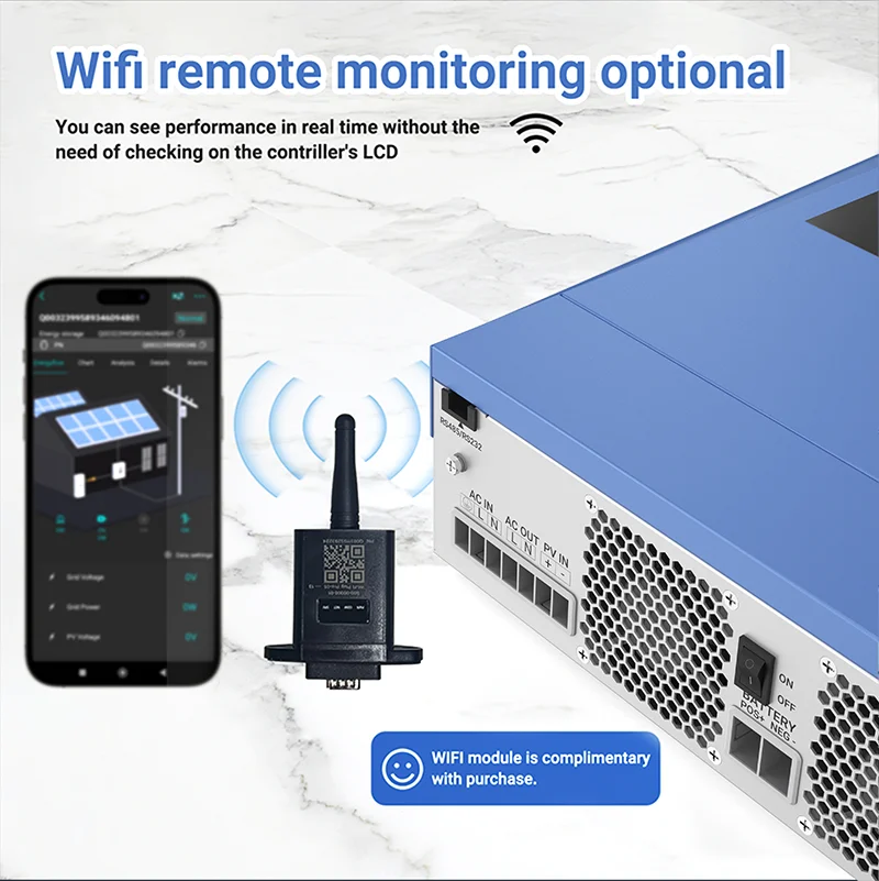 4KW 24V Solar Inverter Hybrid  Pure Sine Wave MPPT 100A Work Without Battery For PV 60-500VDC With WIFI ﻿