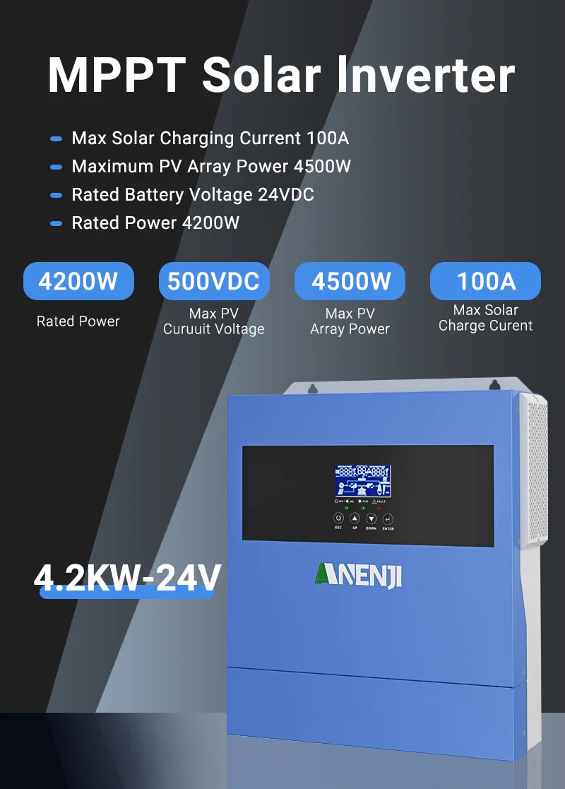 4KW 24V Solar Inverter Hybrid  Pure Sine Wave MPPT 100A Work Without Battery For PV 60-500VDC With WIFI ﻿