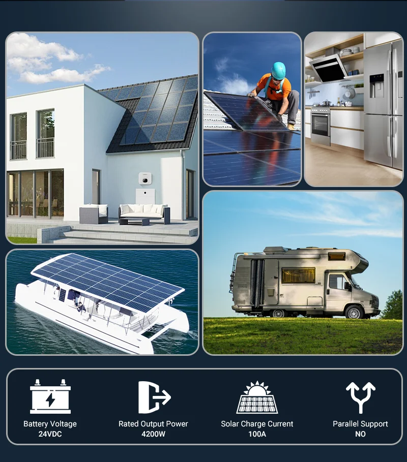 4KW 24V Solar Inverter Hybrid  Pure Sine Wave MPPT 100A Work Without Battery For PV 60-500VDC With WIFI ﻿