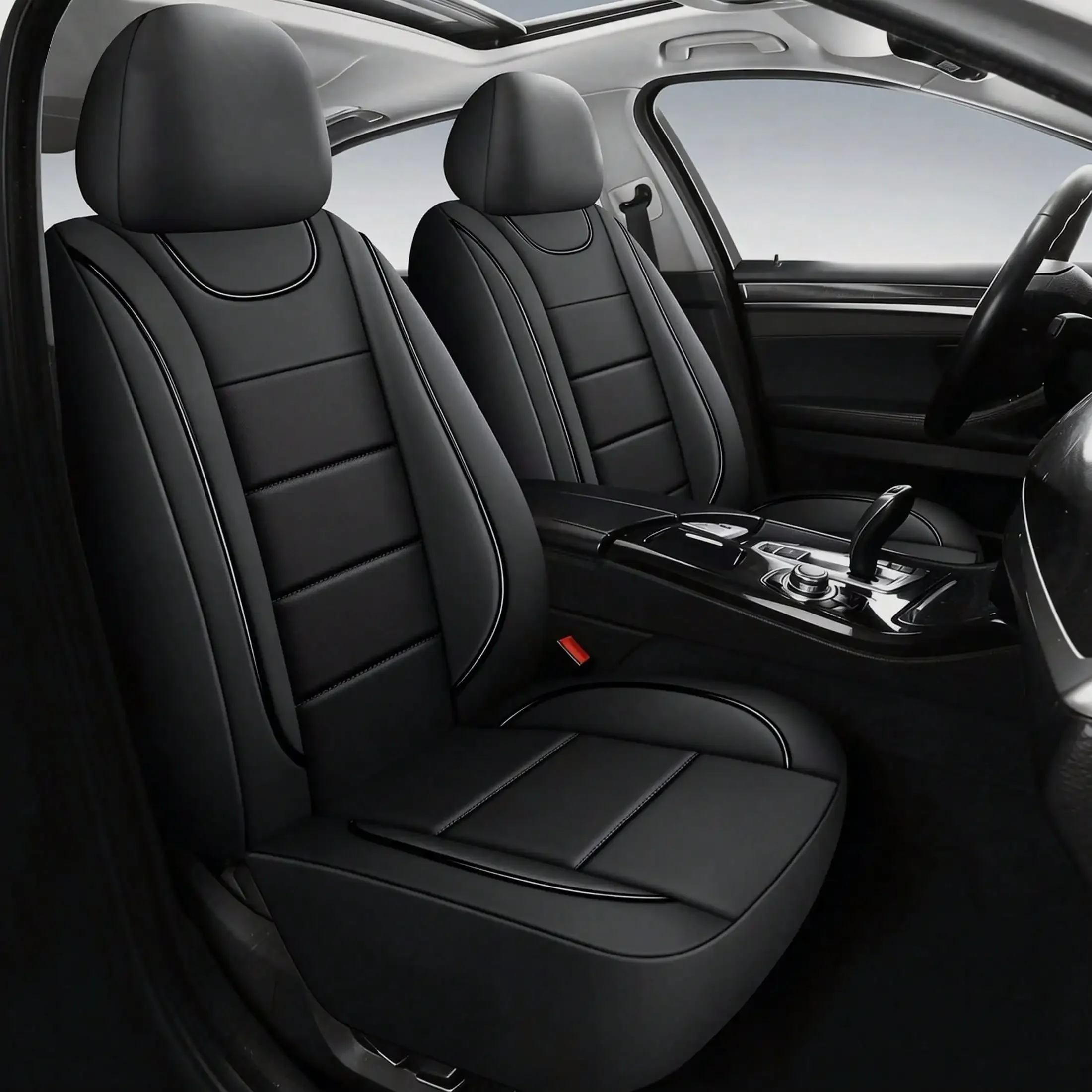 Universal 2-Seat Car Seat Covers. Leather Fabric With Elasticated Design For A Close Fit To The Original Car Seats. Suitable For All Seasons, Durable, Comfortable, And Effectively Protects The Original Car Seats.