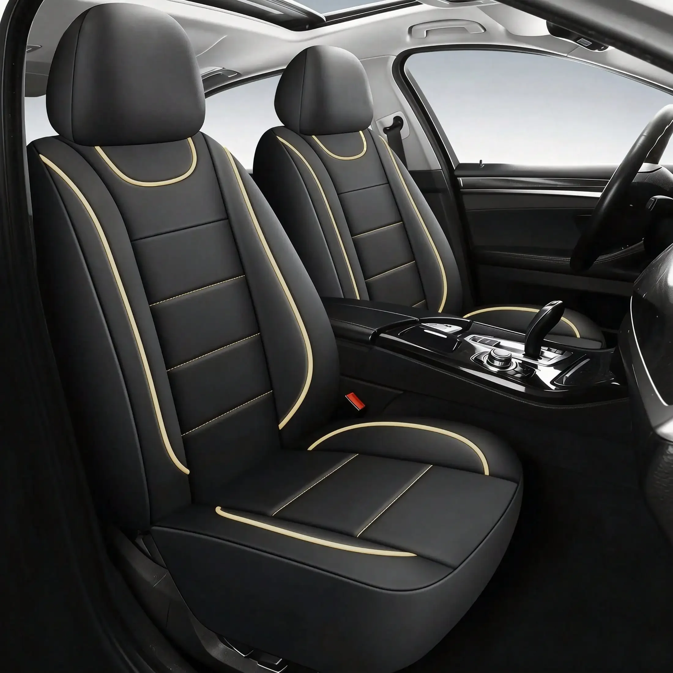 Universal 2-Seat Car Seat Covers. Leather Fabric With Elasticated Design For A Close Fit To The Original Car Seats. Suitable For All Seasons, Durable, Comfortable, And Effectively Protects The Original Car Seats.