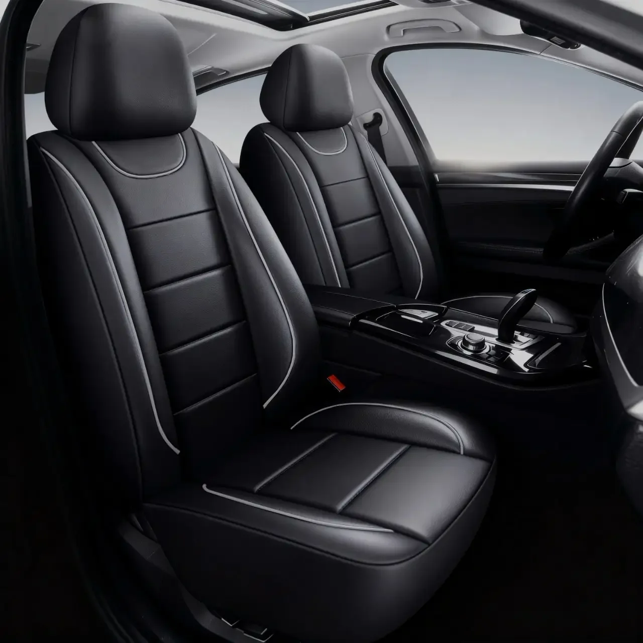 Universal 2-Seat Car Seat Covers. Leather Fabric With Elasticated Design For A Close Fit To The Original Car Seats. Suitable For All Seasons, Durable, Comfortable, And Effectively Protects The Original Car Seats.