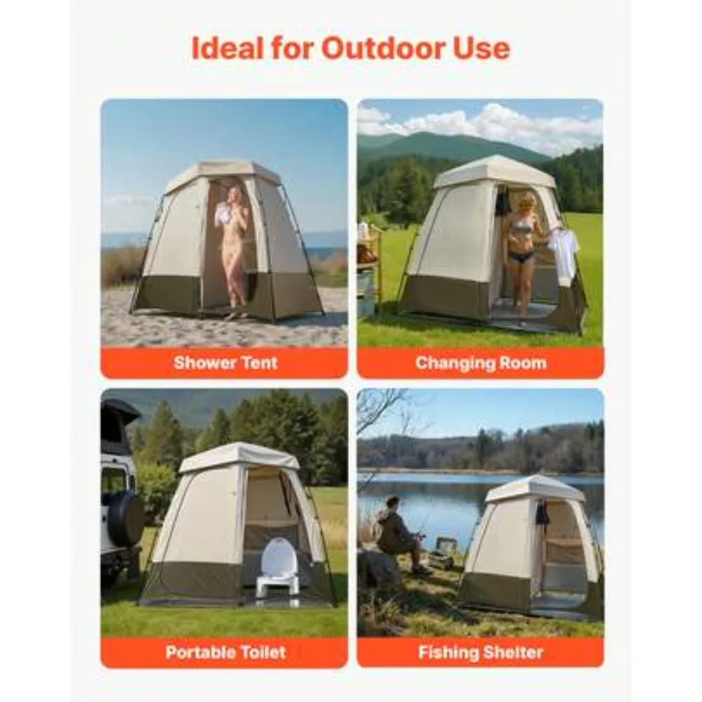 Camping Shower Tent 2 Room Foldable Privacy Tent with Carry Bag Ground Stakes Ropes and Crossbar 150D Oxford Silver Coating Portable Dressing Room for Camping Beach Fishing Outdoor Changing Toilet