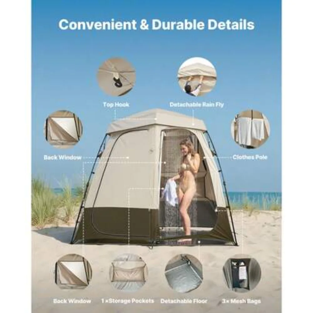 Camping Shower Tent 2 Room Foldable Privacy Tent with Carry Bag Ground Stakes Ropes and Crossbar 150D Oxford Silver Coating Portable Dressing Room for Camping Beach Fishing Outdoor Changing Toilet