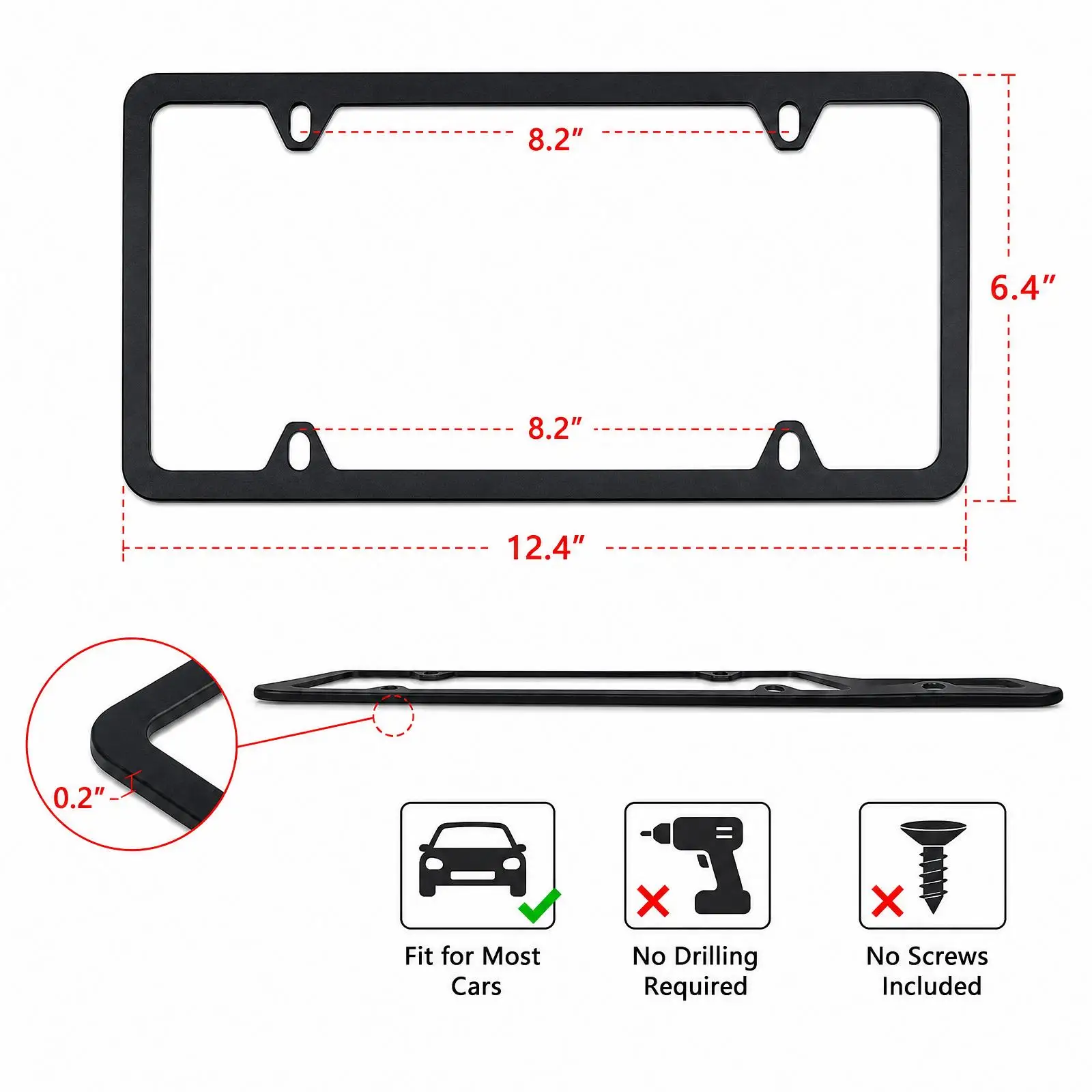 2 Pcs Stainless Steel Metal US-Spec Car License Plate Frame Tag Cover Screws and Wrench US Size High Quality Waterproof Anti-corrosion Plate