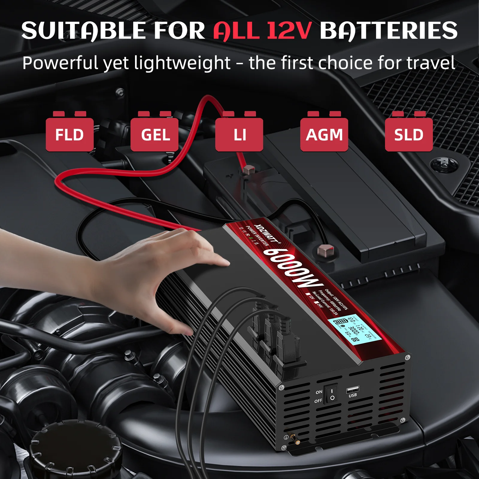 3000W Power Inverter,Peak Power 6000W 12V DC to AC 110V120V,with 3 AC Outlets and 3.4 A USB Port,LED Display for Power Converter,Outdoor Activities,Emergency,Vehicles Truck RV Solar System