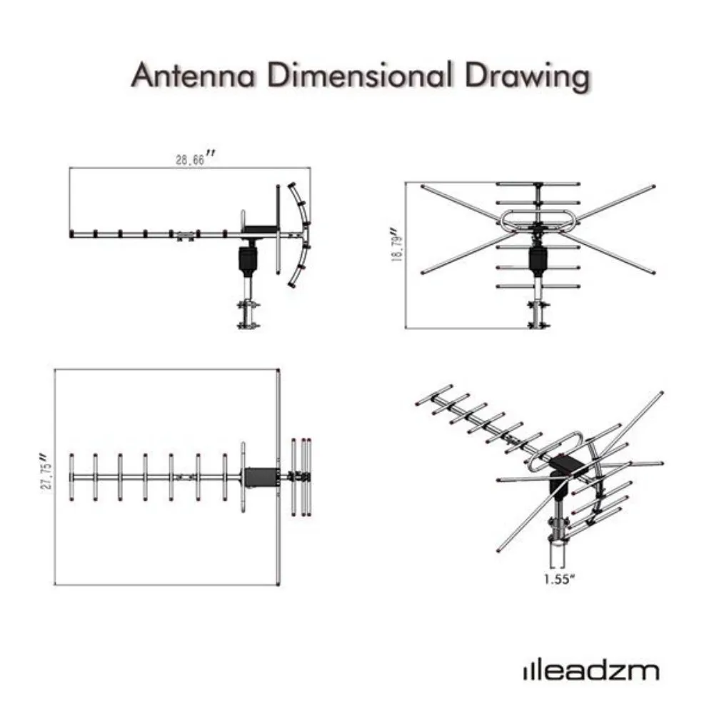 Ta-001 360 ° Rotation Uv 45-230Mhz/470-860Mhz 15-22Db Outdoorn Antenna 110 Miles Reception Range