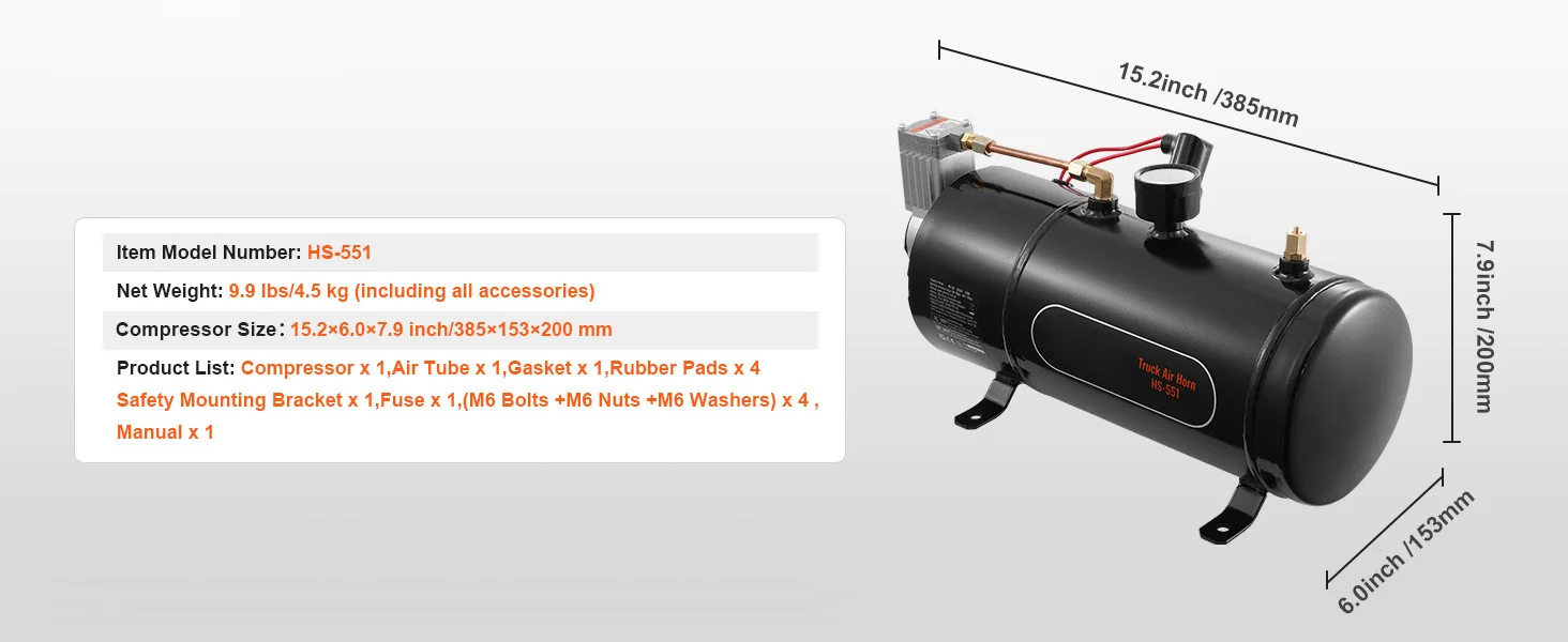 SucceBuy 12V Air Compressor with Tank 0.8Gal/3L Train Horn Air Compressor 120 psi Working Pressure Onboard Air Compressor System
