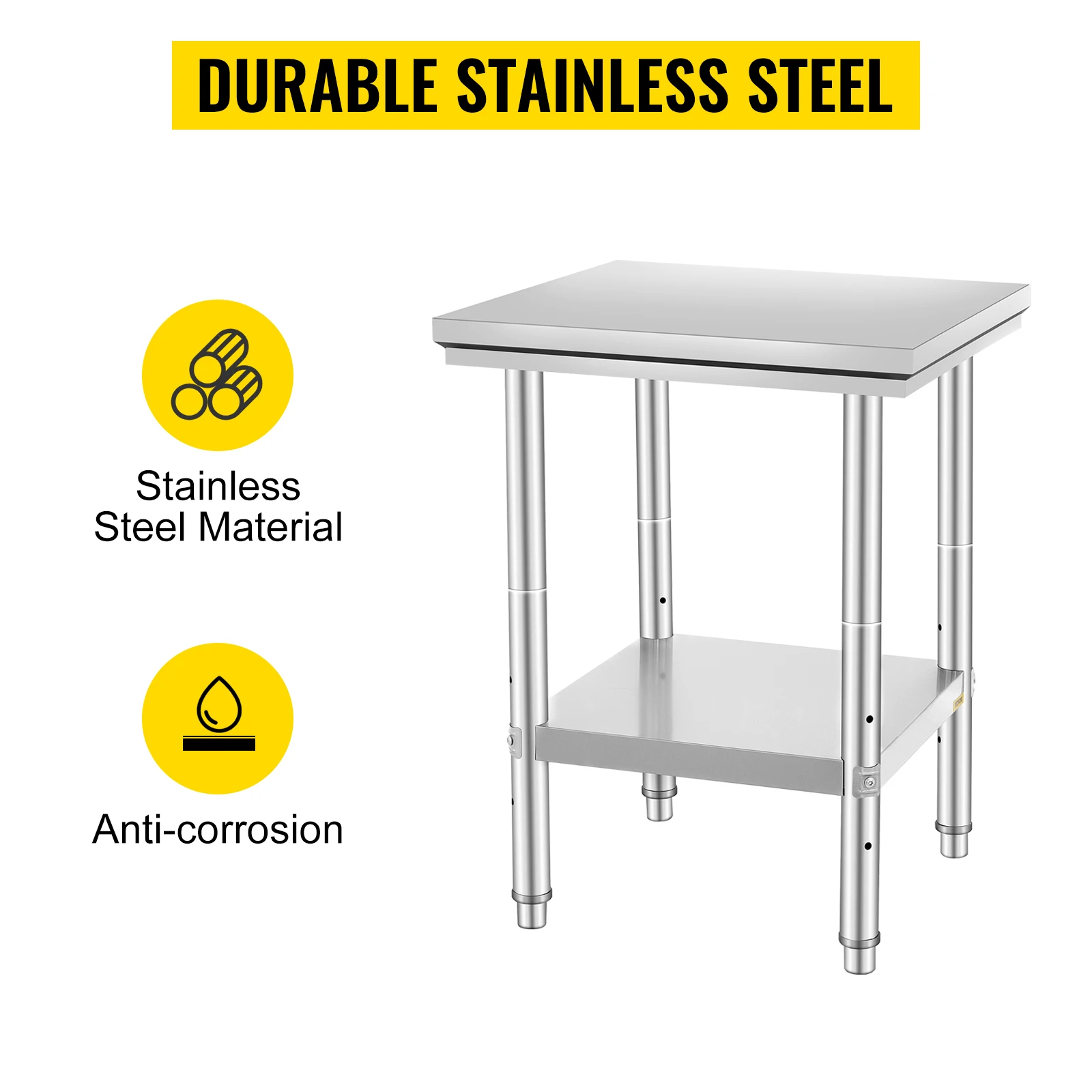 SucceBuy Stainless Steel Kitchen Work Bench Commercial Catering Table Worktable with Undershelf for Restaurant Garage