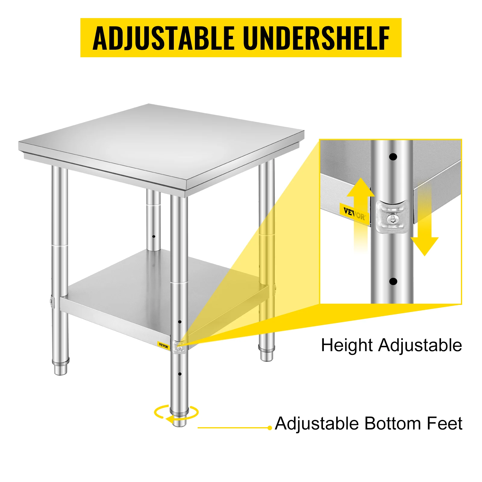 SucceBuy Stainless Steel Kitchen Work Bench Commercial Catering Table Worktable with Undershelf for Restaurant Garage