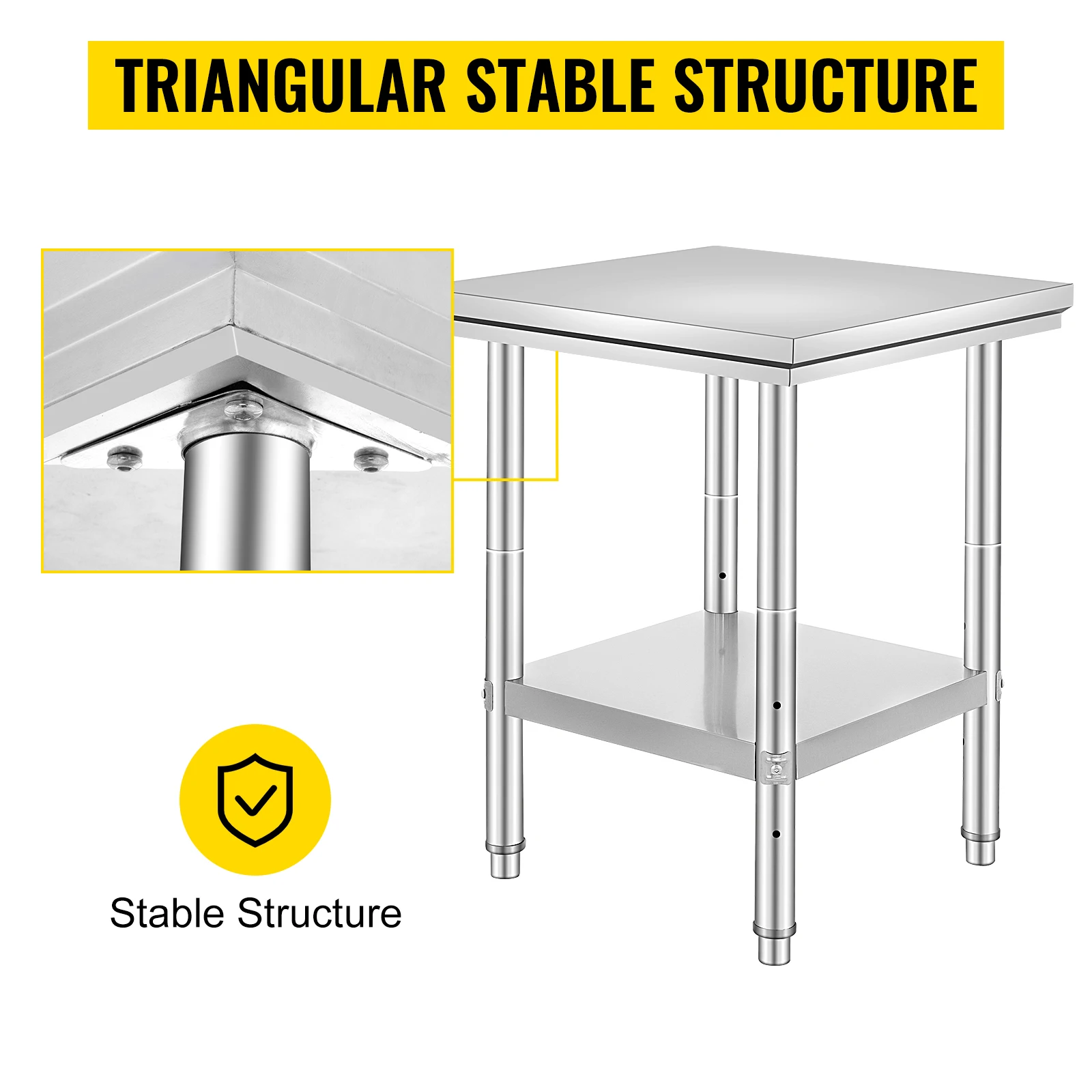 SucceBuy Stainless Steel Kitchen Work Bench Commercial Catering Table Worktable with Undershelf for Restaurant Garage