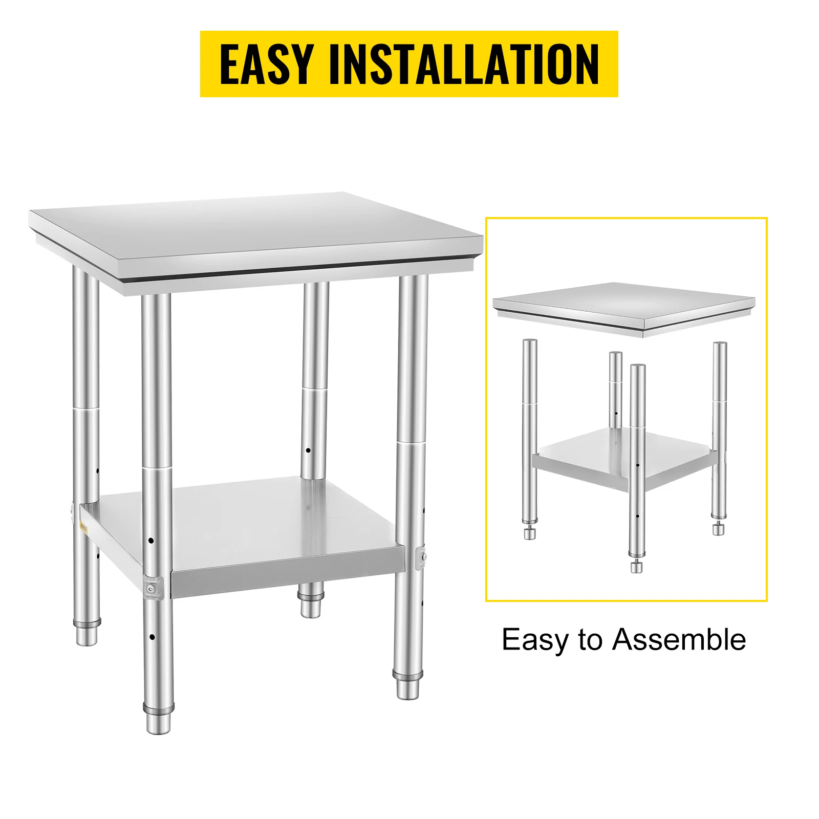 SucceBuy Stainless Steel Kitchen Work Bench Commercial Catering Table Worktable with Undershelf for Restaurant Garage