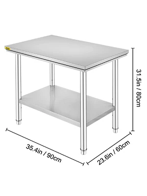 SucceBuy Stainless Steel Kitchen Work Bench Commercial Catering Table Worktable with Undershelf for Restaurant Garage
