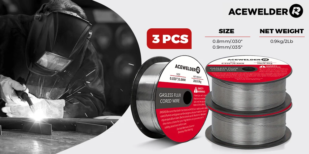 ACEWELDER Flux Core MlG Welding Wire 0.030/0.035 Inch Low Splatter Carbon Steel Gasless MlG Welding Wire 2-Pounds (3 Pack)