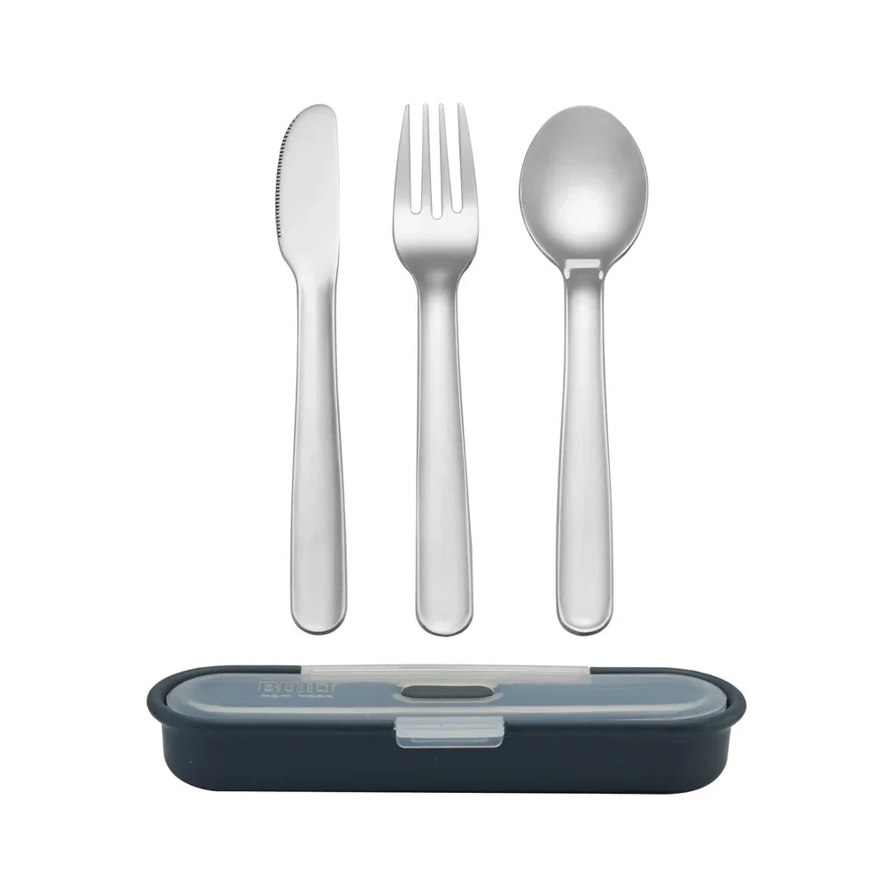 Gourmet 4 Piece Cutlery Set with Stainless Steel Utensils in Case in Gray