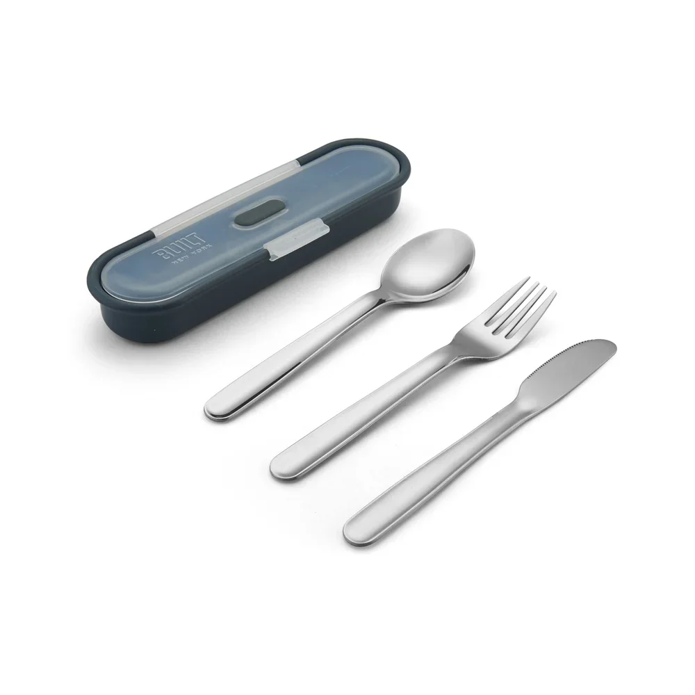 Gourmet 4 Piece Cutlery Set with Stainless Steel Utensils in Case in Gray