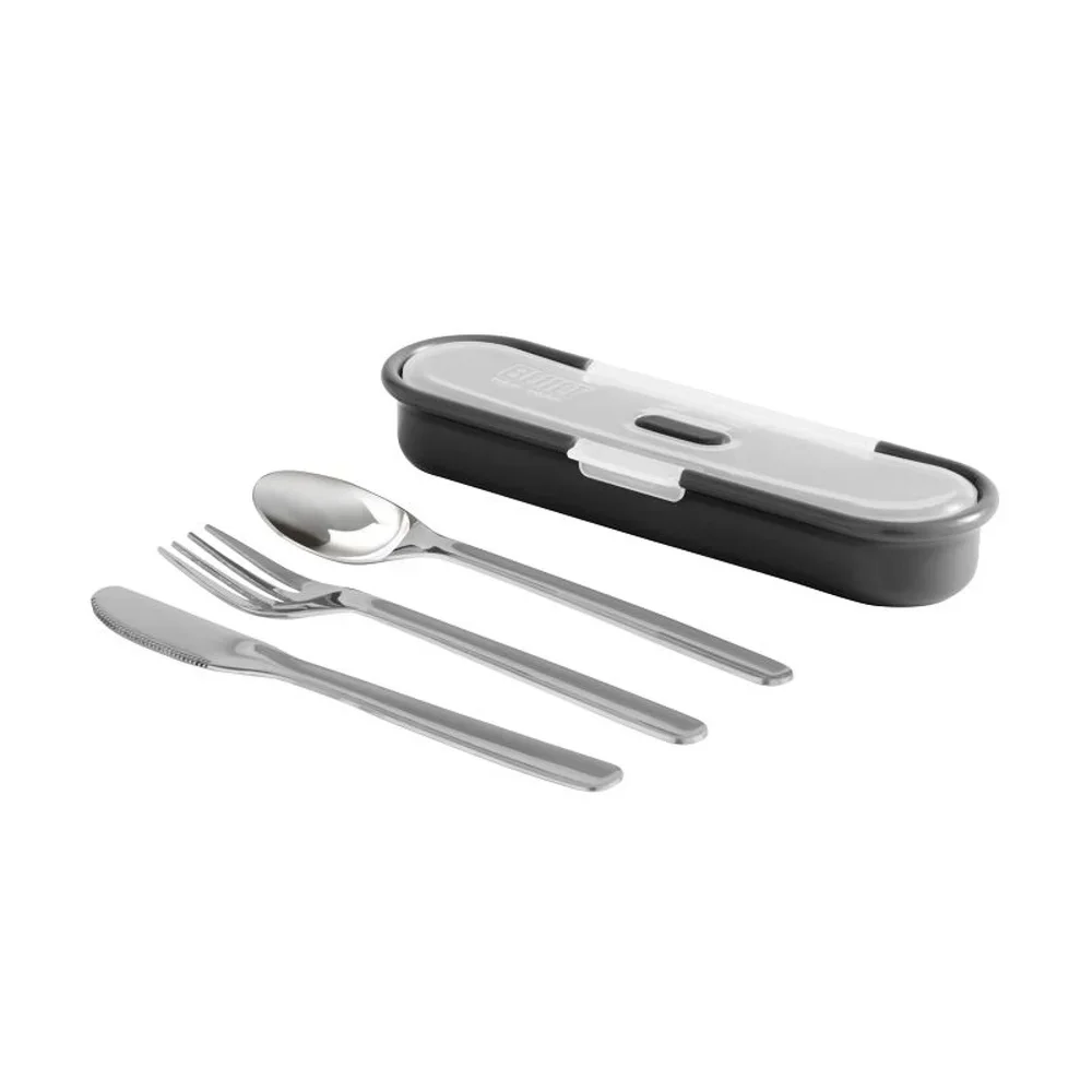 Gourmet 4 Piece Cutlery Set with Stainless Steel Utensils in Case in Gray