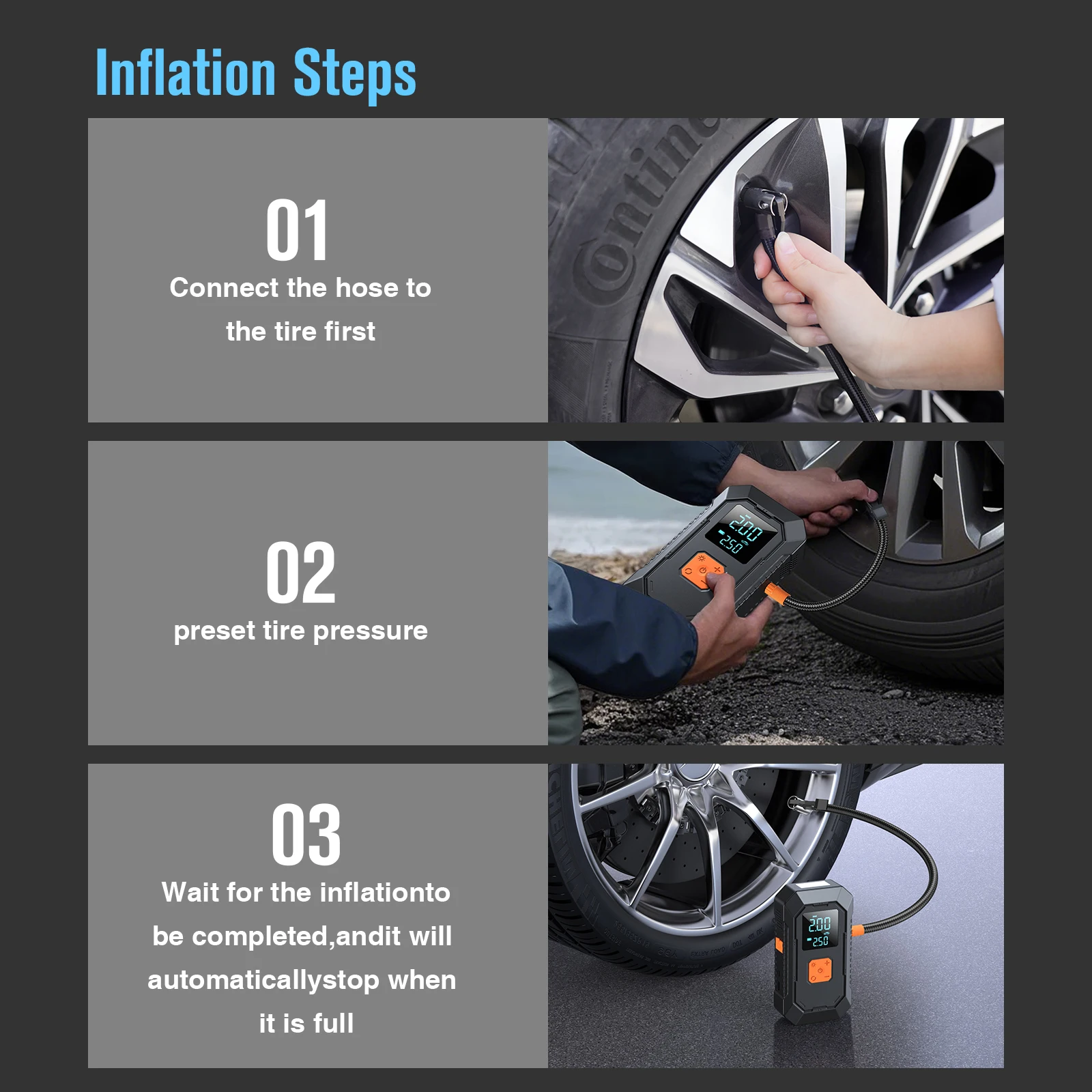 LEIBOO Car Jump Starter Air Pump Power Bank Lighting Portable Air Compressor 4 In 1 Cars Battery Starters Auto Tyre Inflator
