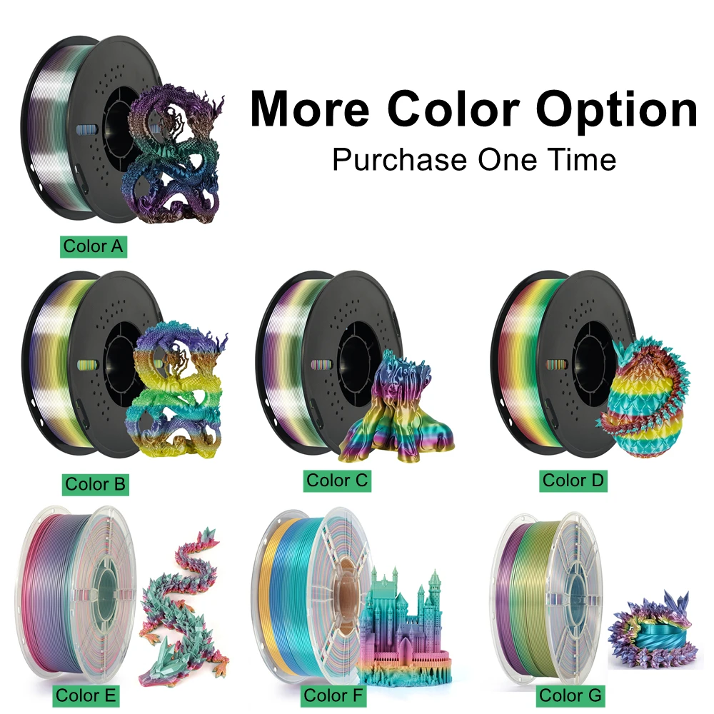 KINGROON Rainbow Silk PLA Filament 1.75mm 1KG Multicolor Gradient 3D Printer Materials Color Change Smooth Silky PLA Plastic New