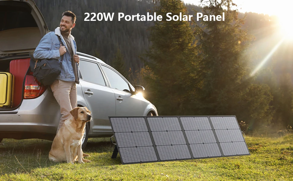 MHPOWOS 220W 40V Portable Solar Panel Waterproof Foldable Solar Panel Power Backup Solar Charger for Power Station RV Camping