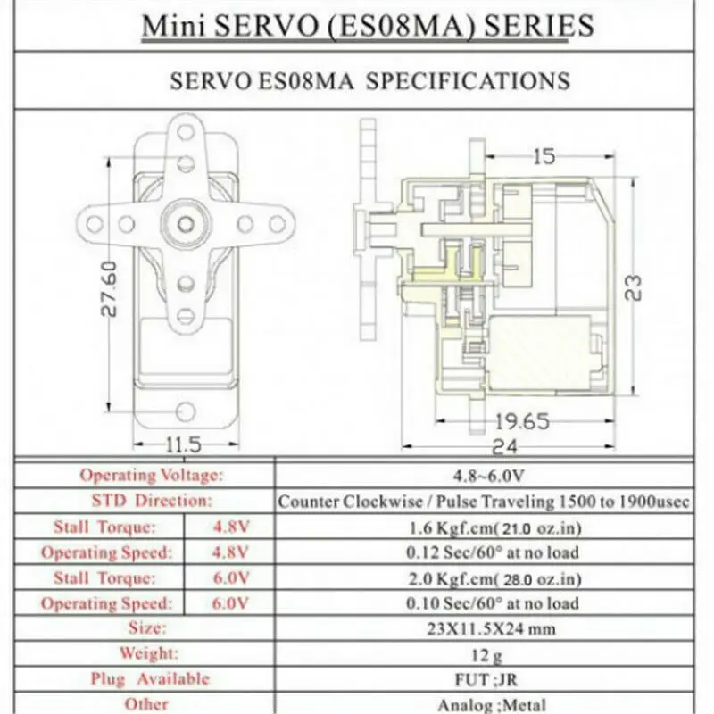 12g ES08MAII ES08MA Metal GEAR Digital Micro Servo For Car Boat Helicopter Airplane Rc Robot