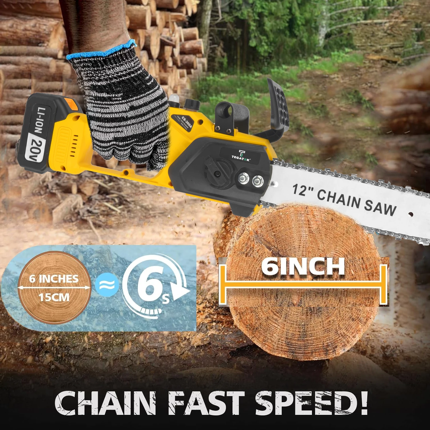 12 Inch 1200W Chainsaw Handheld Household Convenient Electric Cutting Tool with Two Batteries for Cutting Tree Branches and Wood