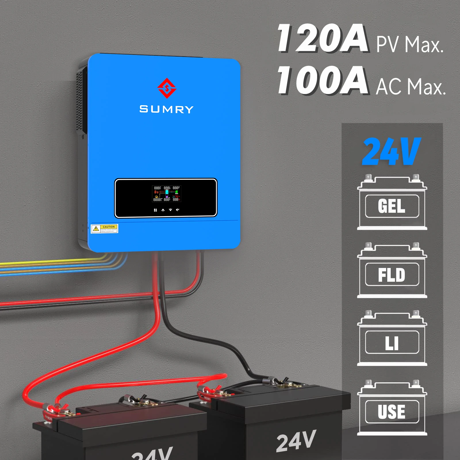 Sumry Hybrid Solar Inverter Pure Sine Wave 3600w 24v Dual Output with MPPT 120A 60-450v 50/60hz