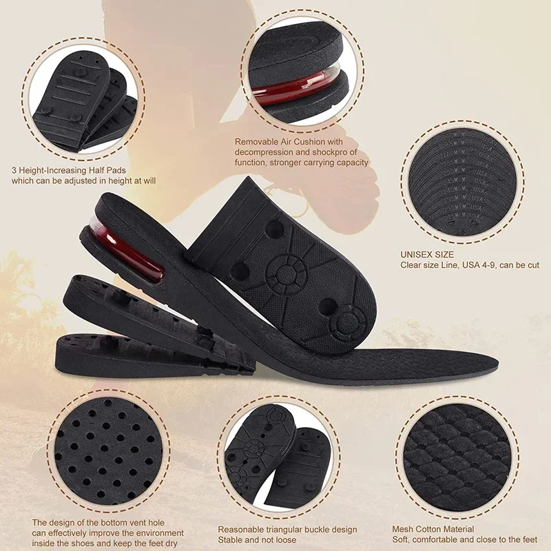 1Pair Height Increase Insole for Feet 3cm 5cm 7cm 9cm Variable Height Shoes Insoles Men Women Air Shock Absorbing Shoe Pads