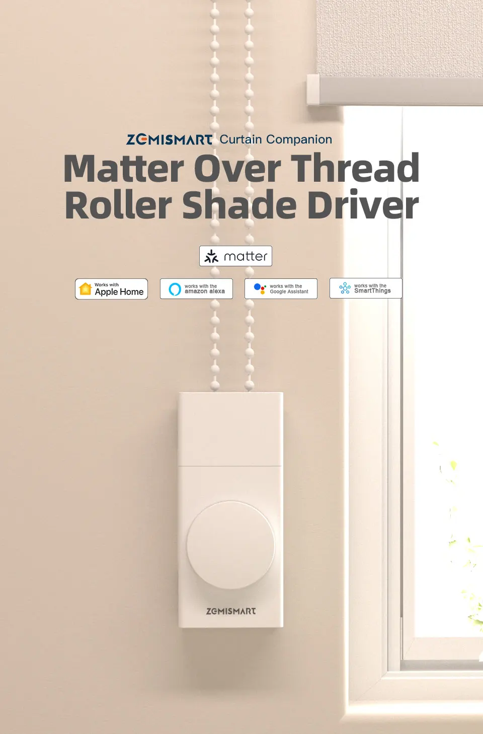 Zemismart Electric Honeycomb Shade Roller Blinds Driver Matter Thread Works with Alexa HomeKit Google Home Assistant SmartThings
