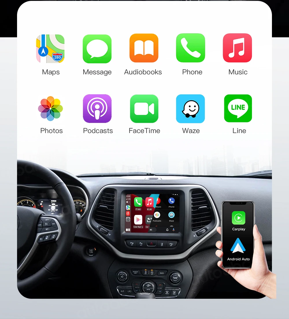 Wireless CarPlay Android Auto For Dodge Challenger Chrysler 300C Jeep 2014-2019 OEM Car Interface Upgrade MuItimedia Decoder Box