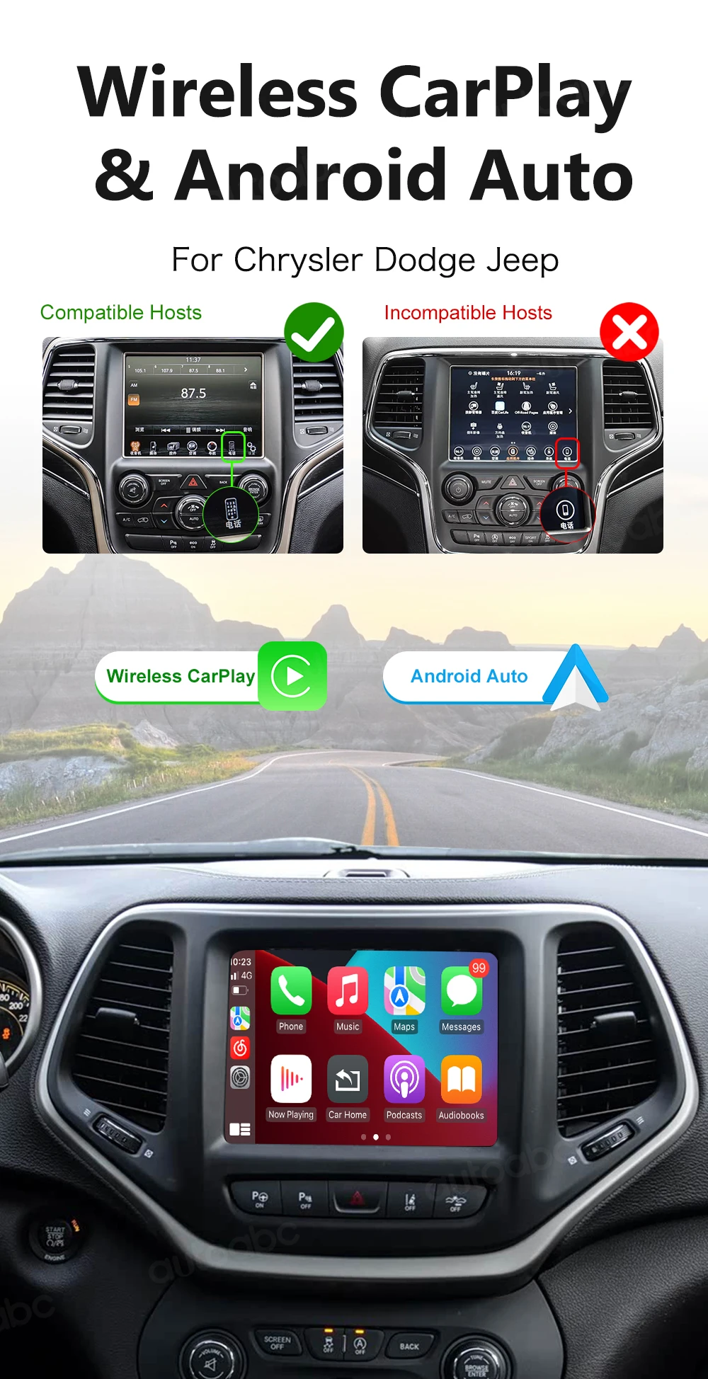Wireless CarPlay Android Auto For Dodge Challenger Chrysler 300C Jeep 2014-2019 OEM Car Interface Upgrade MuItimedia Decoder Box