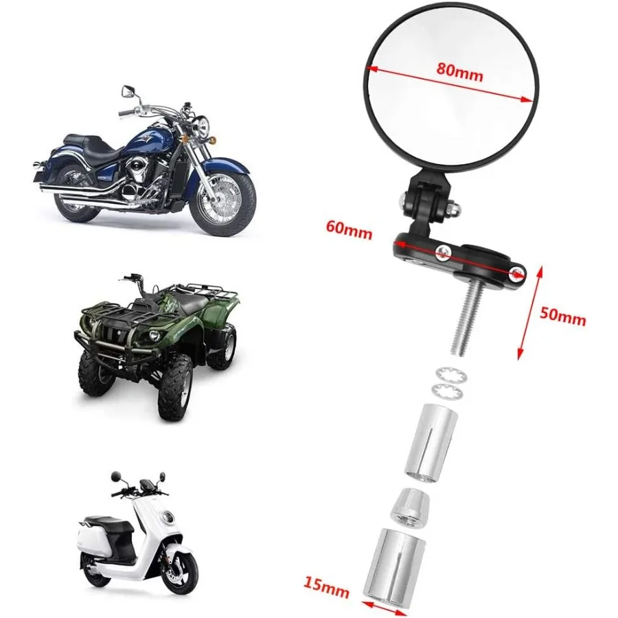 1Pair Universal 7/8 22mm Motorcycle Round Mirrors Handlebar Wing Foldable Mirrors Aluminum Black Handle Bar End Rearview Side M