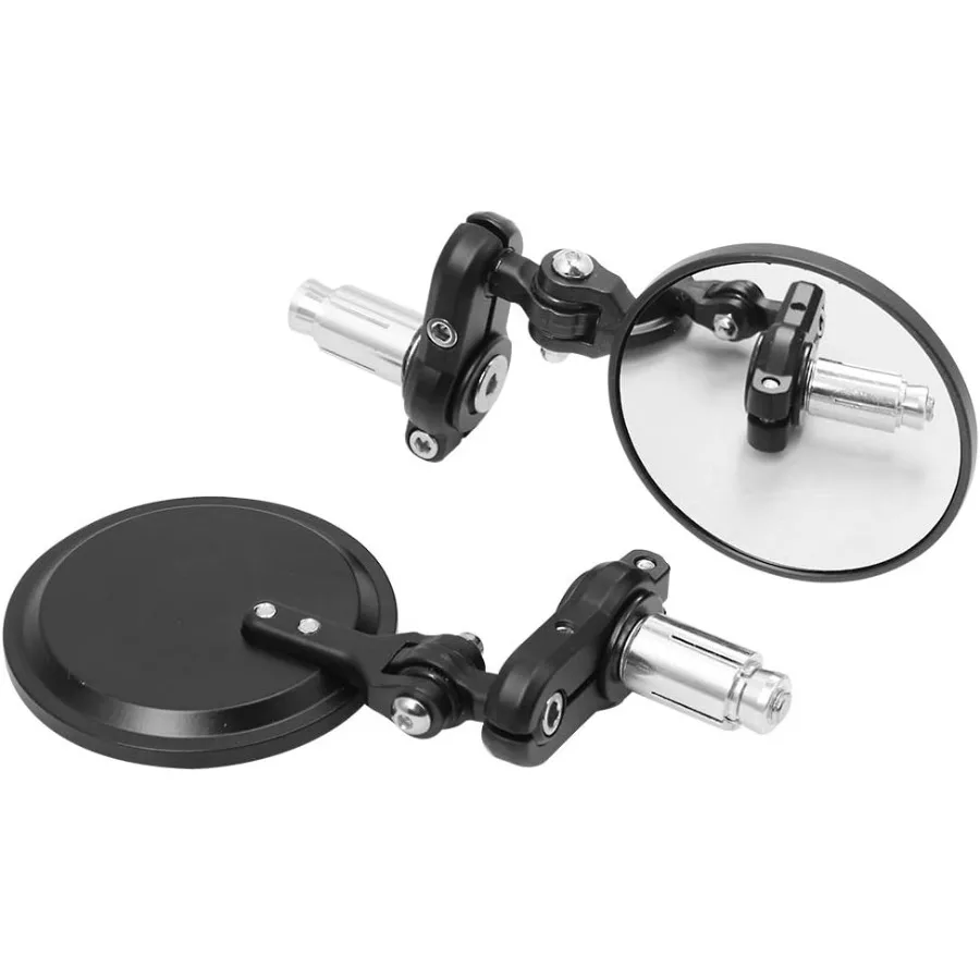 1Pair Universal 7/8 22mm Motorcycle Round Mirrors Handlebar Wing Foldable Mirrors Aluminum Black Handle Bar End Rearview Side M