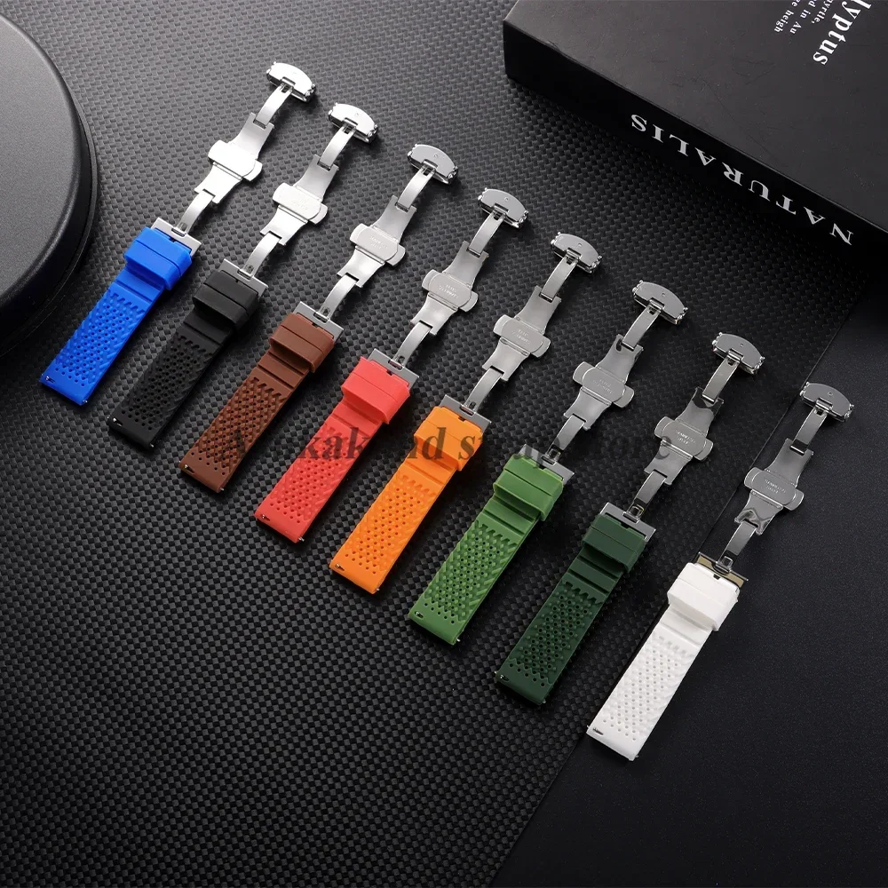 16mm 18mm 20mm 22mm 24mm for Seiko for Omega Rubber Watch Strap Quick Release Breathable Butterfly Band