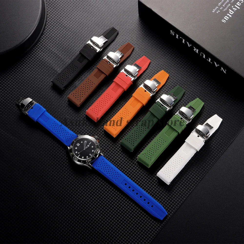 16mm 18mm 20mm 22mm 24mm for Seiko for Omega Rubber Watch Strap Quick Release Breathable Butterfly Band