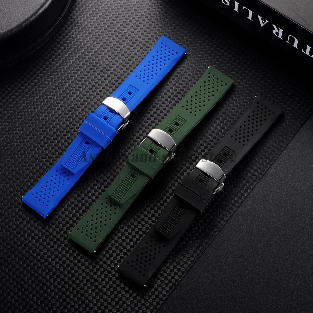 16mm 18mm 20mm 22mm 24mm for Seiko for Omega Rubber Watch Strap Quick Release Breathable Butterfly Band