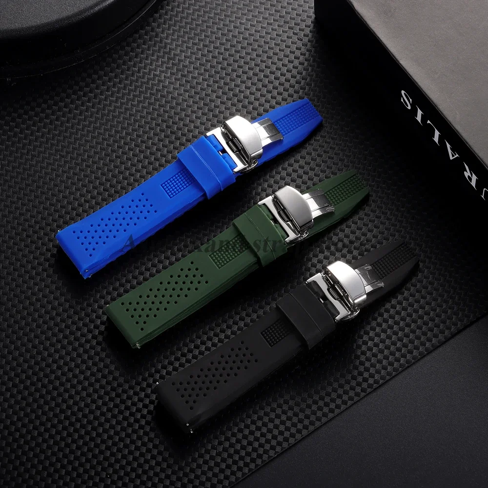 16mm 18mm 20mm 22mm 24mm for Seiko for Omega Rubber Watch Strap Quick Release Breathable Butterfly Band