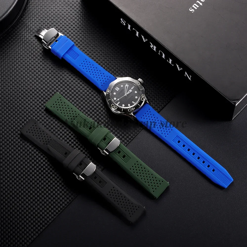 16mm 18mm 20mm 22mm 24mm for Seiko for Omega Rubber Watch Strap Quick Release Breathable Butterfly Band