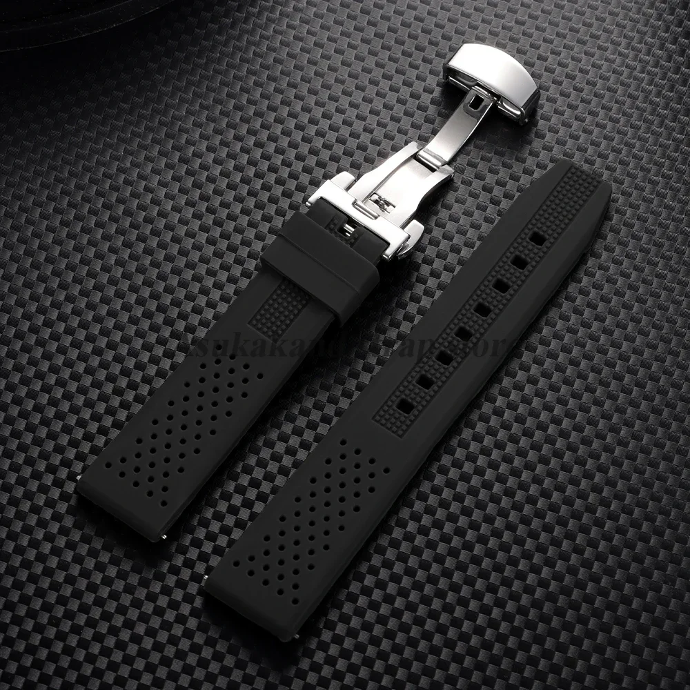 16mm 18mm 20mm 22mm 24mm for Seiko for Omega Rubber Watch Strap Quick Release Breathable Butterfly Band