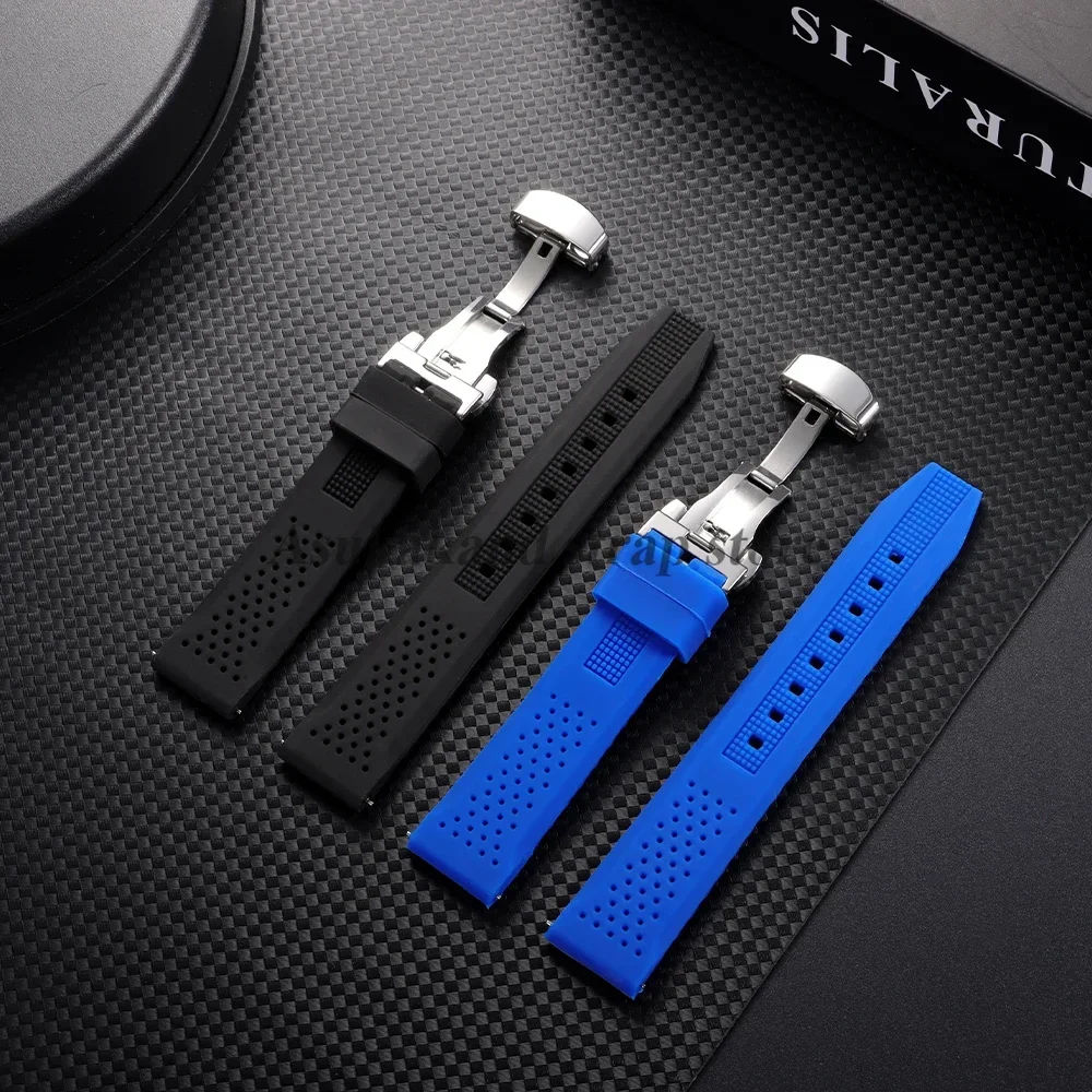16mm 18mm 20mm 22mm 24mm for Seiko for Omega Rubber Watch Strap Quick Release Breathable Butterfly Band