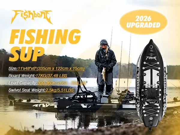 Inflatable Fishing Paddle Board Triple Chamber Stand Up Paddle Board 11'*48"*6",Fishing Kayak with Motor and Premium Accessories