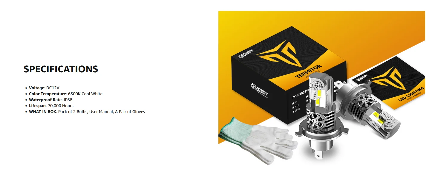 2PCS LED H4 9003 HB2 Bulbs Hi/Low Beam, 50000LM 6500K 1:1 Halogen Size Automotive Replacement H4 9003 HID Fog Lights