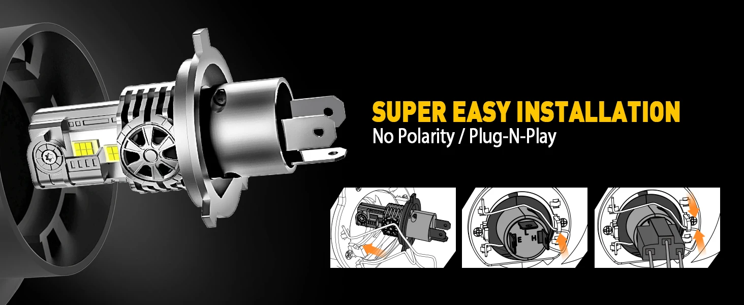 2PCS LED H4 9003 HB2 Bulbs Hi/Low Beam, 50000LM 6500K 1:1 Halogen Size Automotive Replacement H4 9003 HID Fog Lights