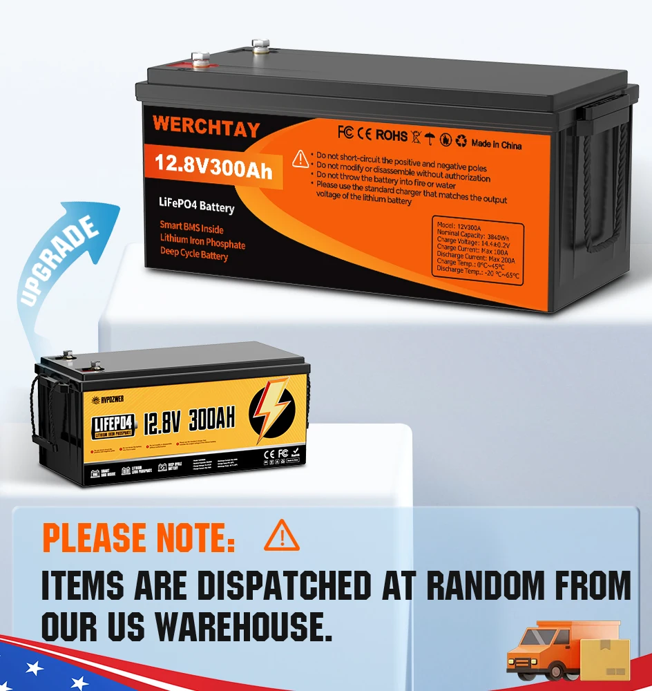 RVPOZWER LiFePO4 Battery 12V 300Ah 3840WH with Smart BMS 15000Cycles Portable Battery Pack for Home Energy RV Trolling Motor