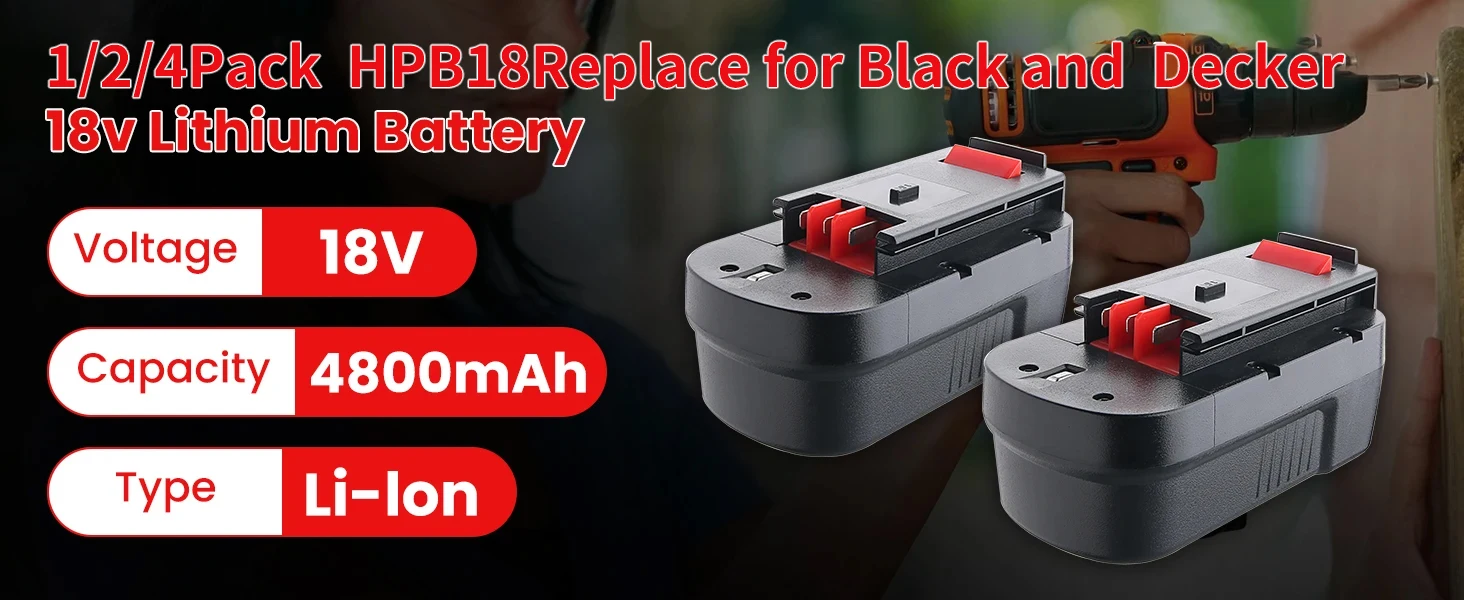 VANON 1/2/4Pack HPB18 18V 4.8ah Lithium-ion Battery Replace for Black and Decker HPB18-OPE FSB18 244760 Tools Battery pin
