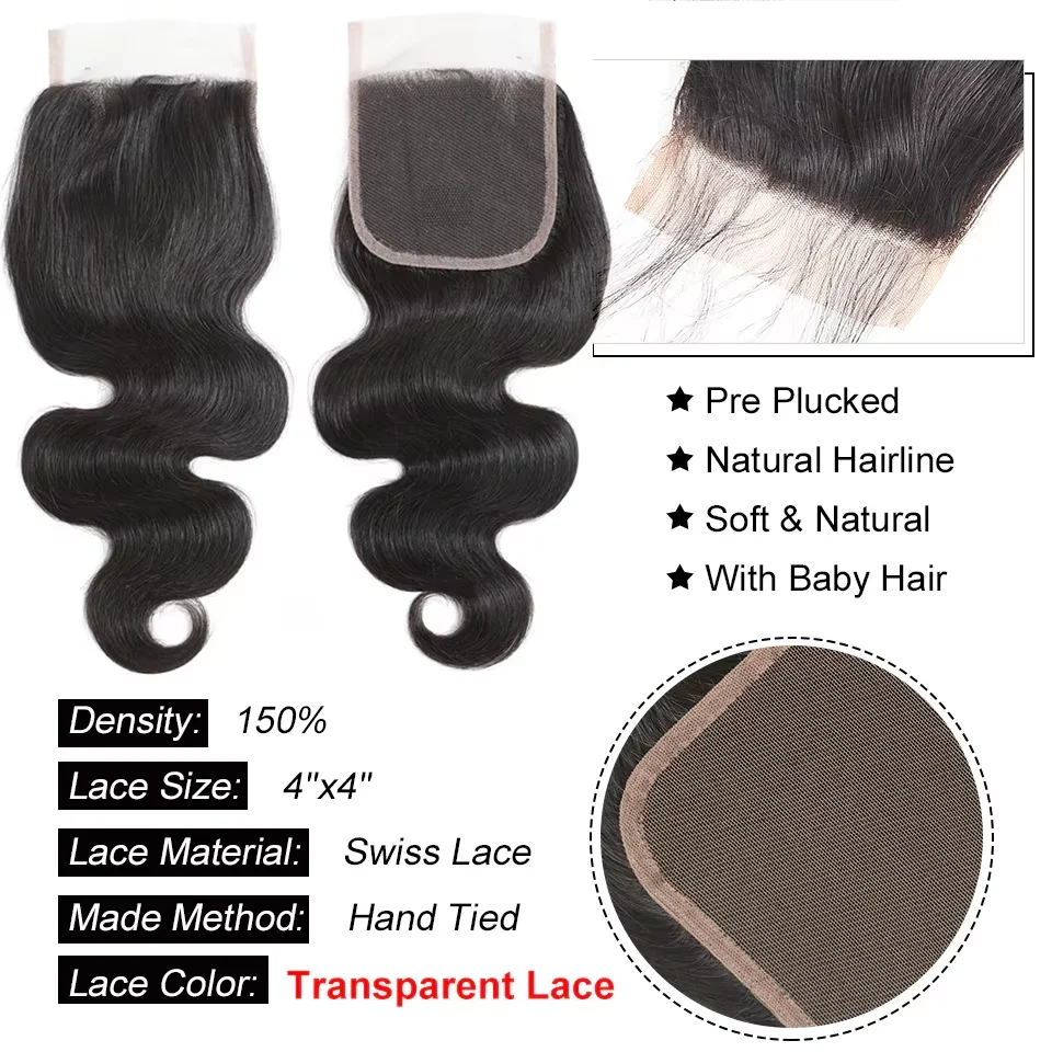 Peruvian Human Hair Bundles With Closure Body Wave Raw 3 4 Bundles With 4x4 5x5 HD Lace Closure Virgin Weave With 13x4 Frontal