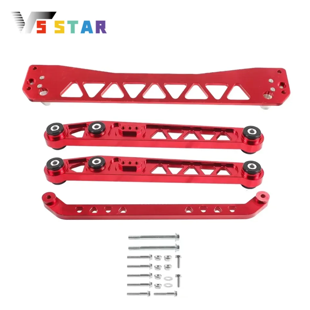 Durable Rear Lower Control Arms LCA with Rear Lower Tie Bar with Rear Subframe Brace Red Sliver For 1996-2000 Honda Civic EK