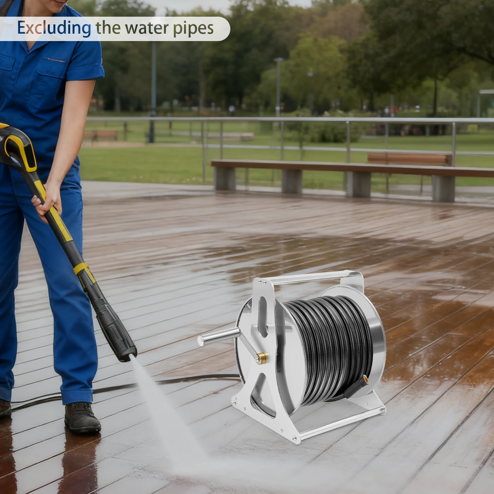 Professional Stainless Steel Hose Reel - Wall Mount/Freestanding Garden Hose Storage (164ft Capacity)